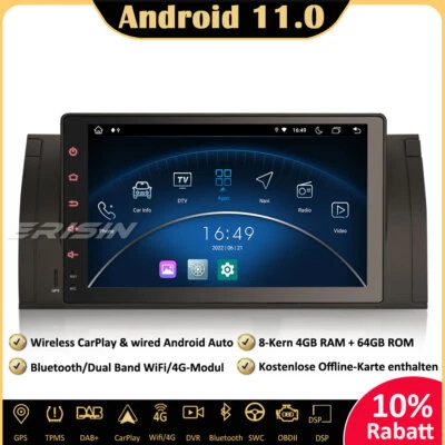 9" 8-Kern Android 11 Autoradio GPS für BMW 5er E39 X5 E53 DAB+ CarPlay Navi RDS - Bild 1 von 4