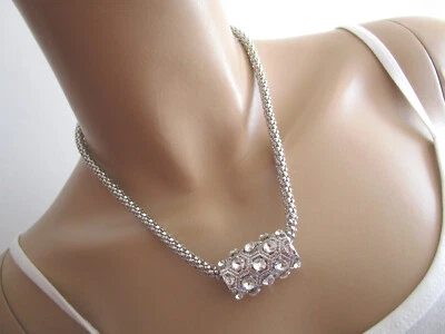 Damen Strass Collier Hals Kette kurz Modekette Kristall Silber Statement c71771 - Bild 1 von 4