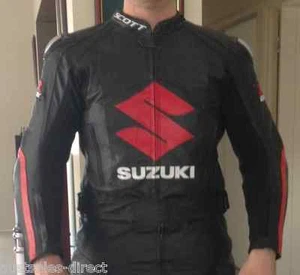 Mens Suzuki Hayabusa Motorcycle Leather Kangaroo Jacket Titanium Armour ML 160cm - Picture 1 of 2