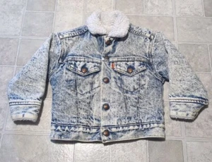Vintage Little Levis Denim Sherpa Jacket 72037 Orange Tab Size 4T USA - Picture 1 of 7
