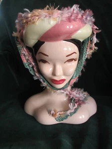 Artistically Embellished Ceramic Lady Head Vase 8.5 Inches Tall Marked 307-KAYE - Picture 1 of 12