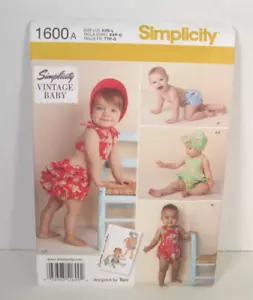 Simplicity Vintage Baby 1600 Romper, Bikini, Panties & Bonnet Pattern XXS - L - Picture 1 of 2