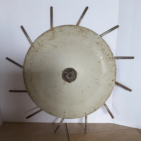 Industrial Salvage Rusty Rotary Hoe Head Wheel Cultivator Shield Disk White Cover