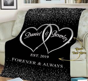 Customized Two Heart Couples Personalized Fleece Blanket Birthday, Anniversary