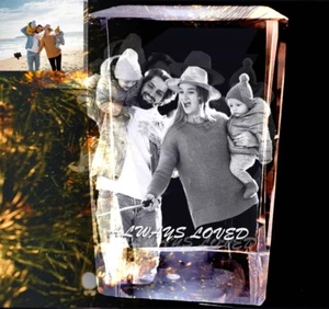 Personalized 3D Photo Crystal Xmas Gifts Custom Laser Etched Picture Dad Mom - Picture 1 of 15