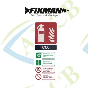 Letrero extintor de incendios Fixman blanco plástico rígido CO2 seguridad contra incendios - Imagen 1 de 2
