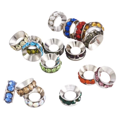 100pc Brass Rhinestone Large Hole Beads Rondelle Loose Spacer Beads Craft 10x4mm - Image 1 of 4