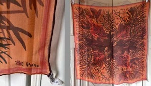 VTG 70s VERA NEUMANN SILK CHIFFON SCARF SQUARE FALL LEAVES BROWN ORANGE EUC 29" - Picture 1 of 9