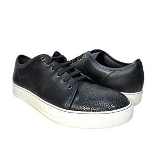 LANVIN Mens DDB1 Basket Cap Toe Leather Low Top Sneakers Black (MSRP $590) - Picture 1 of 7