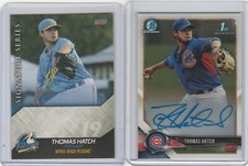 THOMAS HATCH (2) 2018 Bowman Chrome 1st Auto & 2017 Choice Myrtle Beach Pelicans