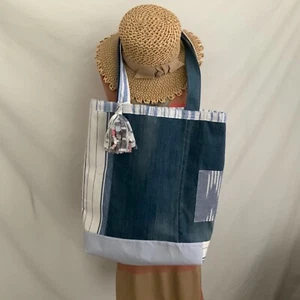 NEW Handmade Upcycled & Repurposed DENIM Large Shoulder Tote Bag BOHO Style - Picture 1 of 15