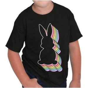 Cute Colorful Easter Bunny Spring Rainbow Youth Crewneck T Shirts Boy or Girl - Picture 1 of 7