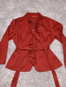 Elle Top XL 1X Dark Orange Rust Ruffle Gold Zipper Blazer Jacket Belted - Picture 1 of 6