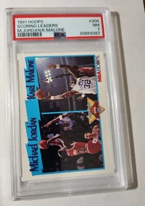 MICHAEL JORDAN / KARL MALONE - 1991 HOOPS - SCORING LEADERS - #306 - PSA NM 7 - Picture 1 of 2