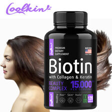 Biotyna z kolagenem i keratyną kapsułki 15000 Mg - witaminy na wzrost włosów, unisex