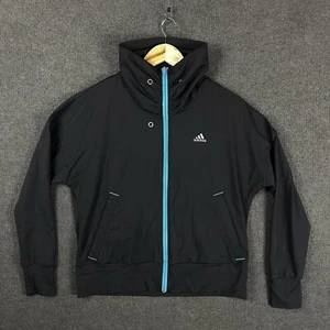 Adidas Womens Full Zip Jacket Size M Black Long Sleeve High Neck Activewear Logo - Picture 1 of 16