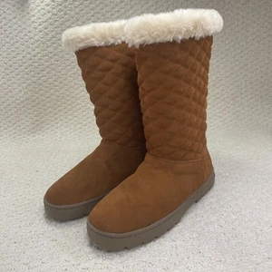 Style & Co Boots Size 10 Nicky Chestnut Brown Suede Faux Fur Quilted Tall New - Picture 1 of 12
