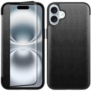 Für iPhone 16 Plus 6,7 Zoll Hülle PU Leder Sichtfenster Klappe Cover + Hartglas - Bild 1 von 3
