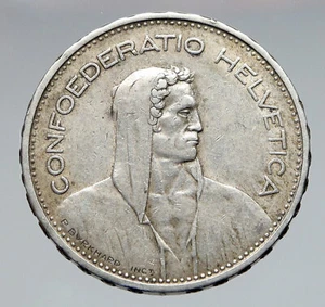 1933 Switzerland Founding HERO WILLIAM TELL 5 Francs Silver Swiss Coin i83056 - Picture 1 of 3