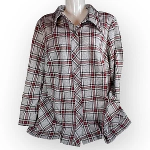 Vtg Jacket Womens Medium 40 Red Gray Check Leisure Big Collar 70s Wards Grunge - Picture 1 of 14