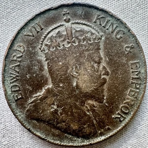 Moneda de bronce de un centavo de Hong Kong China Rey y Emperador Eduardo VII 1905 km#11 #2 - Imagen 1 de 2