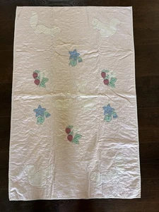Vintage Handmade Patchwork Bunny Squirrel Baby Quilt 28” X 44” See Description - Picture 1 of 13