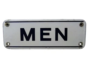 Vintage Porcelain MEN Sign Gas Station Restroom Sign White w/Black Letters - Picture 1 of 8