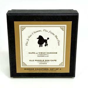 Restaurationsbeschläge SPIEGEL alter Pudel Hund Cafe Untersetzer 4er Set neu im Karton - Bild 1 von 11