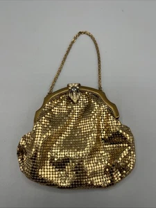 Vintage Whiting & Davis Rhinestone Gold Mesh & Satin Handbag w/Chain Handle Read - Picture 1 of 9