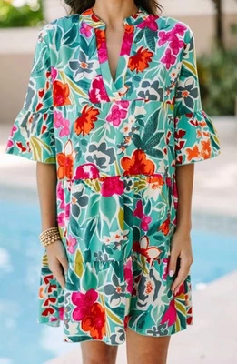 Vestido Shop The Mint para mujer manga volante jade floral en capas talla S Foto 1 de 4