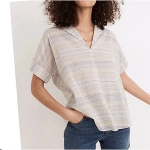 Madewell Women's L Striped V-Neck Short Sleeve Blouse Multicolor - Picture 1 of 10