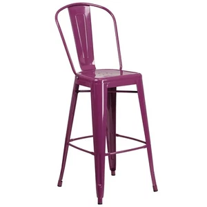 Flash Furniture 30'' High Purple Metal Indoor-Outdoor Barstool with Back - Picture 1 of 9