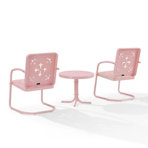 Crosley Furniture Azalea 3Pc Retro Outdoor 2 Chair & Table Set in Pink Gloss - Picture 1 of 11