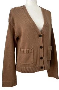 Gap Damen Drei Knopf Cardigan Grobstrick Baumwolle Strick V-Ausschnitt Hellbraun Größe Small - Bild 1 von 6