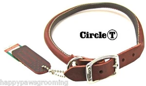 USA MADE CIRCLE T ROUND DOG COLLAR Latigo Leather Rolled Heavy Duty Adjustable - Picture 1 of 15