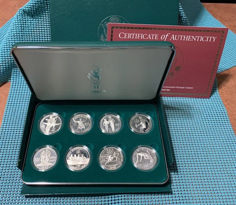 1996 Atlanta Centennial Olympic Games 8 Proof Silver Dollar set (90% Silver) Cover