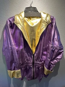 Reversible Gold Purple Size L Jacket W/ Hood Waist Elastic Pockets By SASS - Picture 1 of 9