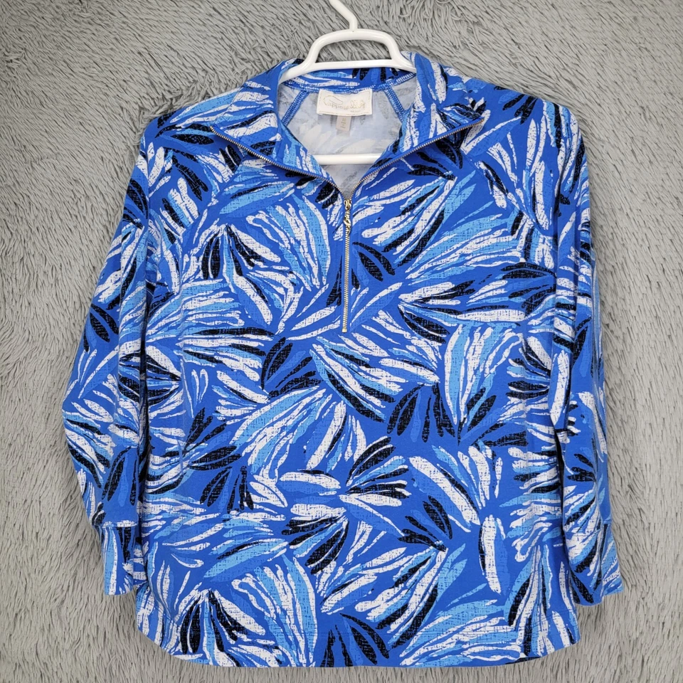 Moletom Cappagallo Feminino Médio Azul Floral 1/2 Zíper Pulôver Manga Longa - Imagem 1 de 4