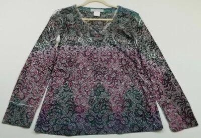 Blusa Kelly Renee Top Mujer Extra Grande XL Floral Ombre Manga Larga Transparente Fina Foto 1 de 4