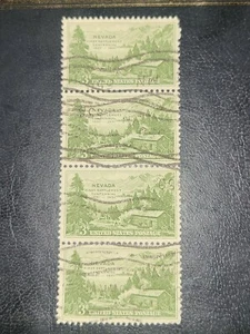 US Stamp Sc# 999 3c Nevada Settlement Centennial Strip of 4 Used 1951 -#1958 - Picture 1 of 2