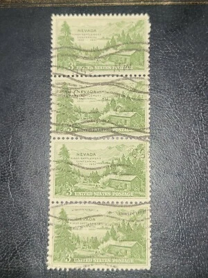 US Stamp Sc# 999 3c Nevada Settlement Centennial Strip of 4 Used 1951 -#1958 - Image 1 of 2