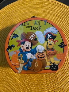 Mickey Mouse Pirate Pumpkin "All Candy On Deck" Circular Tin with Handle - 5.25" - Picture 1 of 3