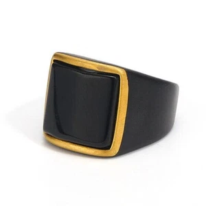 Classic Men's  Black Stone Wedding Ring Stainless Steel Biker Ring Size 8-13 - Picture 1 of 3