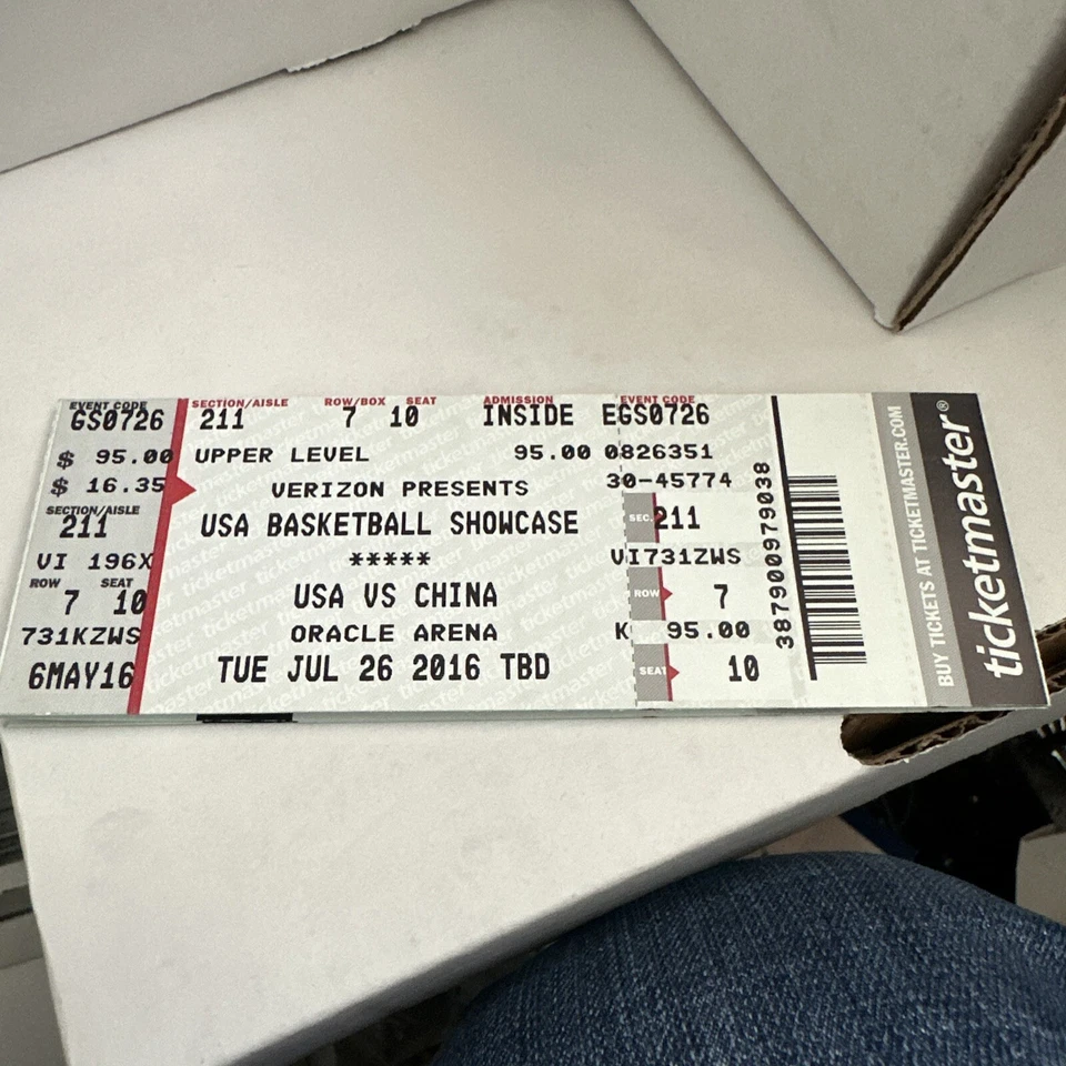 USA Basketball Showcase Ticket : USA vs China 7-26-16 Carmelo, Curry, Davis - Image 1 of 1