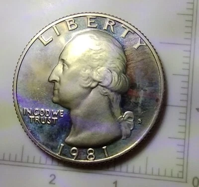 1981 S GEORGE WASHINGTON PROOF TYPE 1 QUARTER ERROR FILLED MINT MARK. KT81S - Image 1 of 3