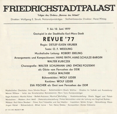 DDR Berlin 1977 Programmheft Friedrichstadtpalast Gastspiel Karl Marx Stadt - Bild 1 von 4