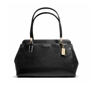Coach Madison Kimberly Carryall Pebbled Black Shoulder Bag Gold Plated Top Zip - Picture 1 of 14
