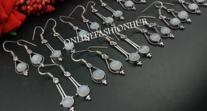 Rainbow Moonstone Gemstone 925 Sterling Silver Plated Hook Earring Wholesale Lot - Picture 1 of 3