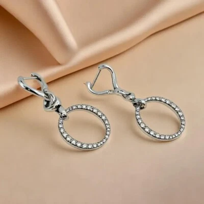 Oval Heart Knotted Drop Earrings, Modern Style Oval Hoops, Sterling Silver Hoop. - Image 1 of 3