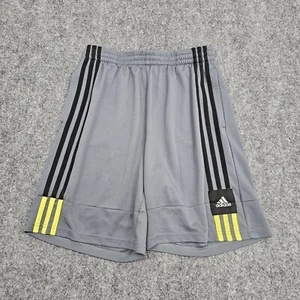 Adidas Athletics Shorts Youth Boys XL (18-20) Gray with Black Yellow Stripes - Picture 1 of 13